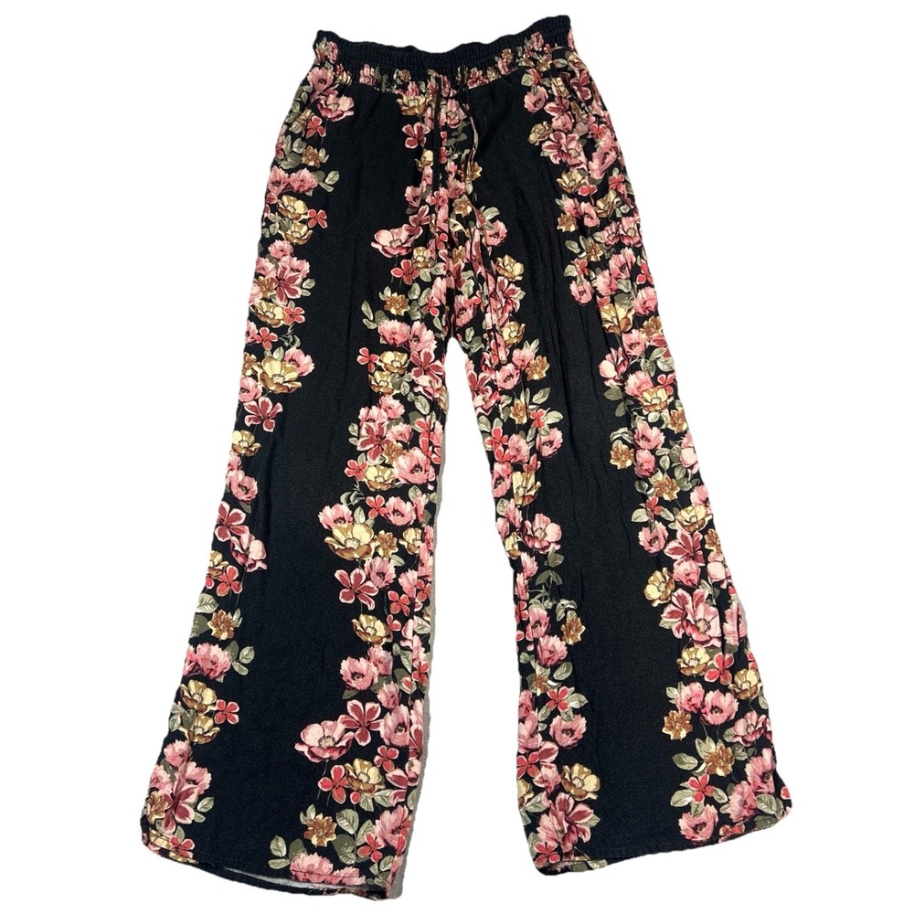 Maurices Floral Pull On Pants Faded Black Pink Women Size S Regular